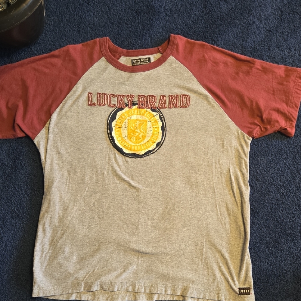 Lucky Brand Red and Gray Short Sleeve Tee